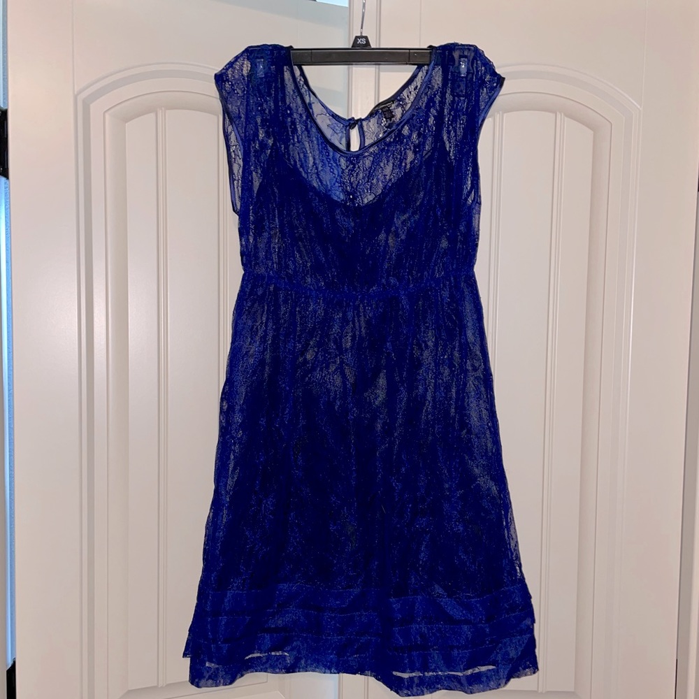 Blue lace, slip midi dress